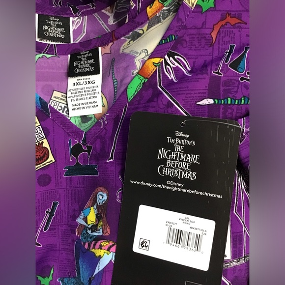 Disney The Nightmare Before Christmas Skellington Women's V-Neck Print Scrub Top - Picture 5 of 5